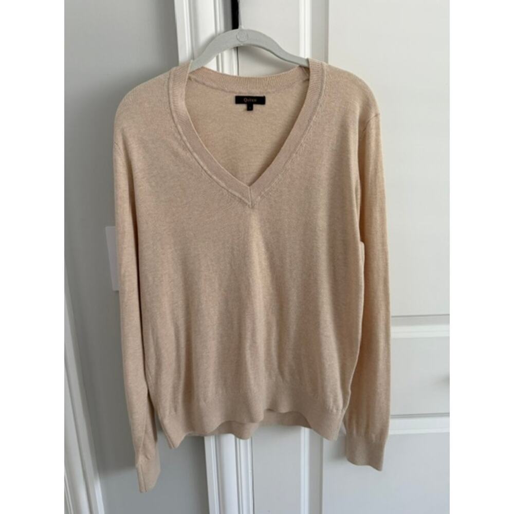 Quince NWOT Lightweight Organic Cotton Cashmere V-Neck Sweater L Heather Oatmeal - Picture 2 of 8